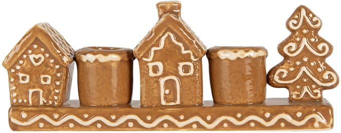Clayre & Eef Kandelaar Huis 21x4x8 cm Bruin Keramiek