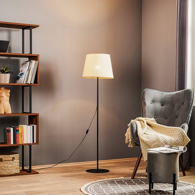 TK Lighting Vloerlamp Chicago met kap van linnen