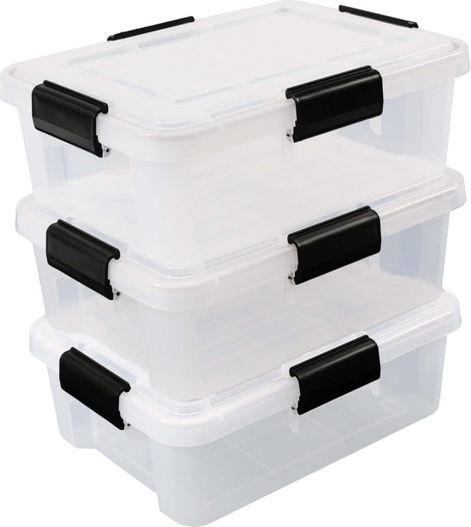 IRIS Airtight Opbergbox - 10L - Stapelbaar - Luchtdicht - Kunststof - Transparant - Set van 3