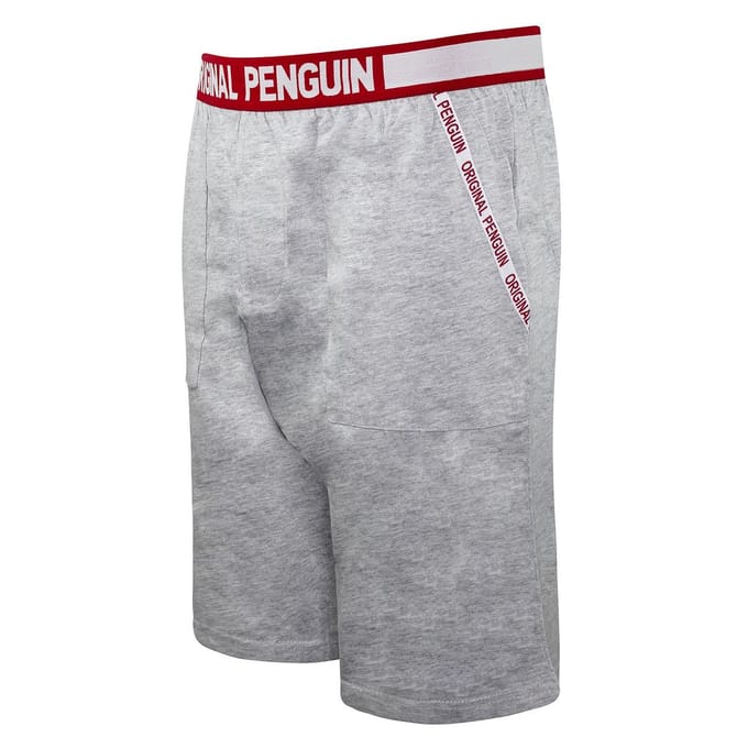 Men's Penguin Solid Patterned Wordmark Pyjama Shorts in Grey