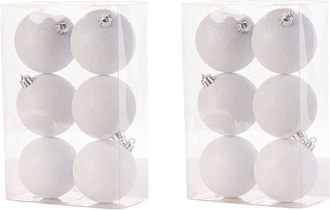Cosy & Trendy Kerstballen - 12x stuks - wit - glitters - D8 cm - kunststof - kerstversiering