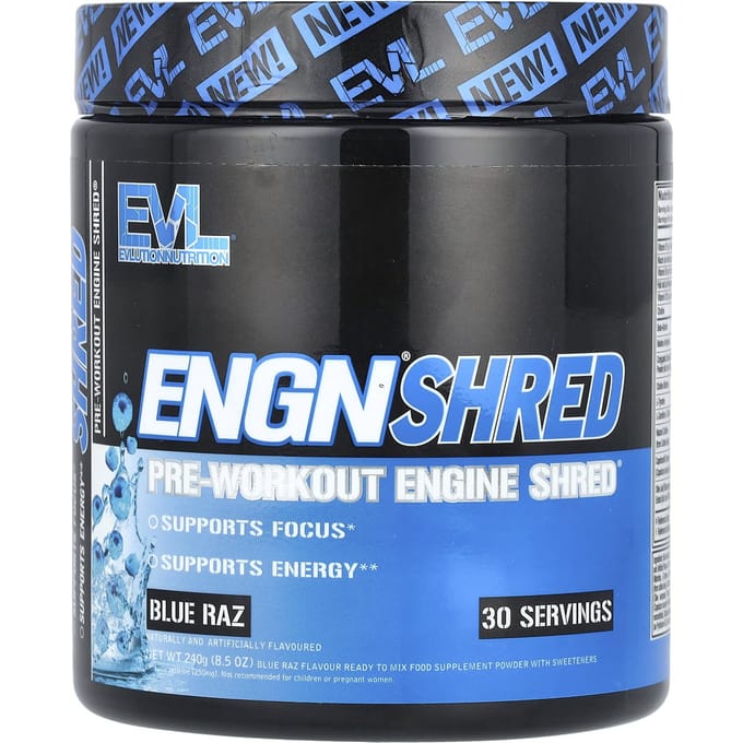 EVLution Nutrition, ENGN® Shred, Pre-Workout Engine Shred®, Blauwe Framboos Smaak, 8,5 oz (240 gram)