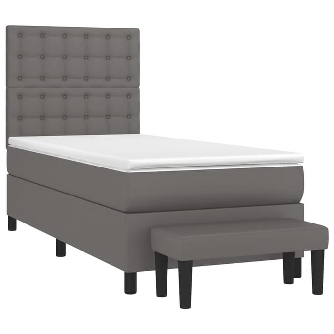vidaXL - Boxspring - met - matras - kunstleer - grijs - 80x200 - cm