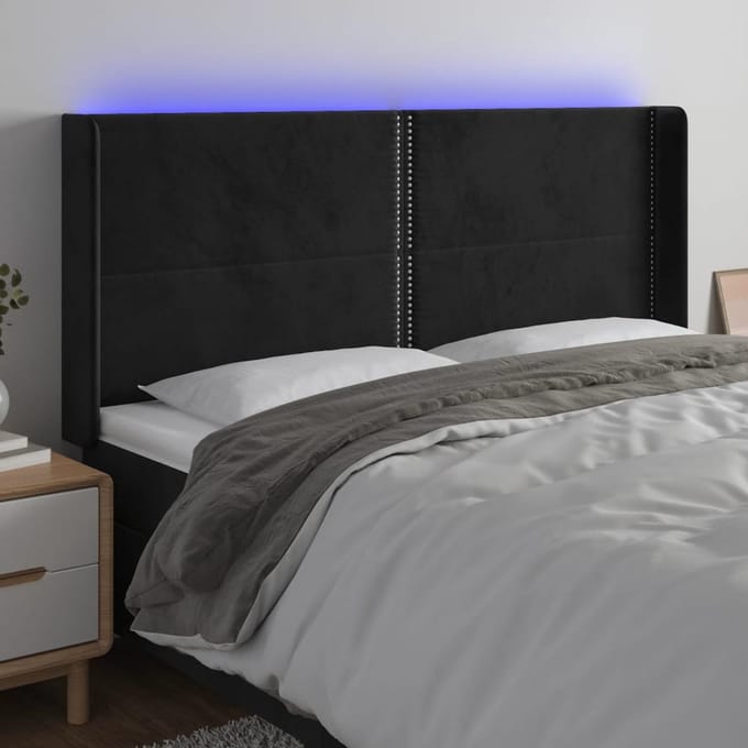 vidaXL - Hoofdbord - LED - 203x16x118/128 - cm - fluweel - zwart