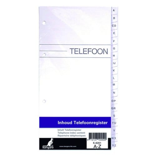 Kangaro telefoonregister - inhoud - alfabet A-Z - 4-rings