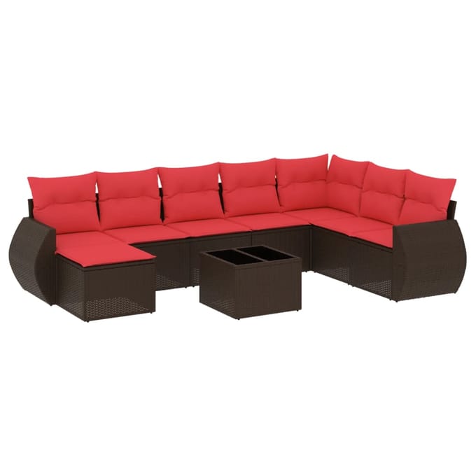 vidaXL - 9-delige - tuinbankset - met - kussens, - bruin - polyrotan