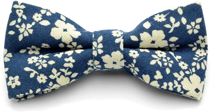 Vlinderdas met Blauw / Wit Bloemmotief