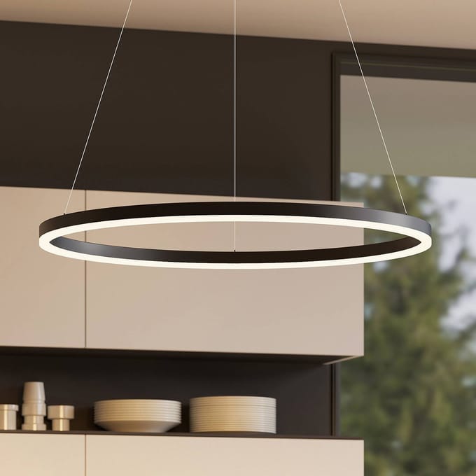 Arcchio LED hanglamp Albiona, zwart, 1 ring, Ø 80 cm