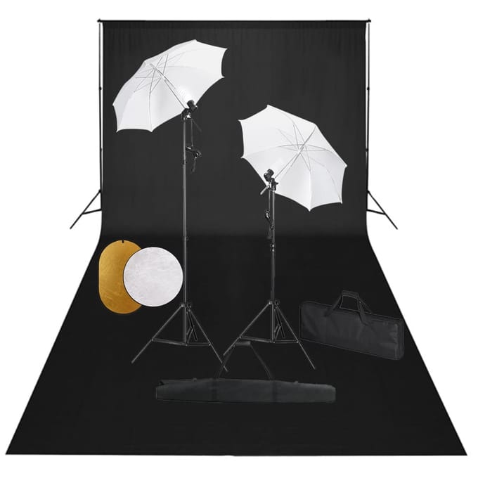 vidaXL - Fotostudioset - met - lampen, - paraplu's, - achtergrond - en - reflector