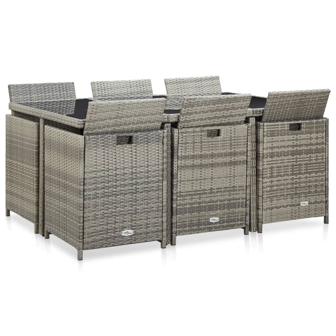 vidaXL - 11-delige - Tuinset - met - kussens - poly - rattan - grijs