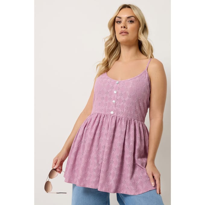 Yours Roze Broderie Anglaise Peplum Top Size 46