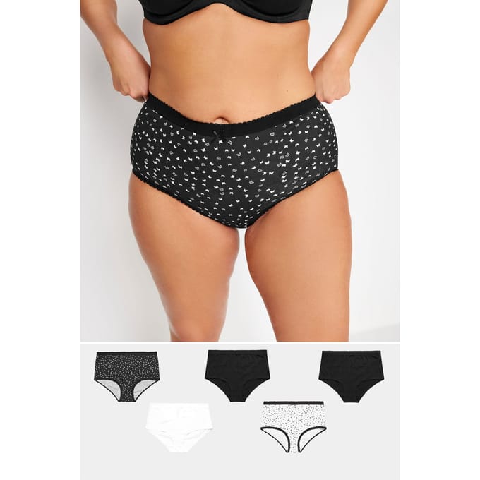 Yours 5 Pack Katoenen Tailleslips Met Vlinderprint In Zwart/Wit Size 58-60