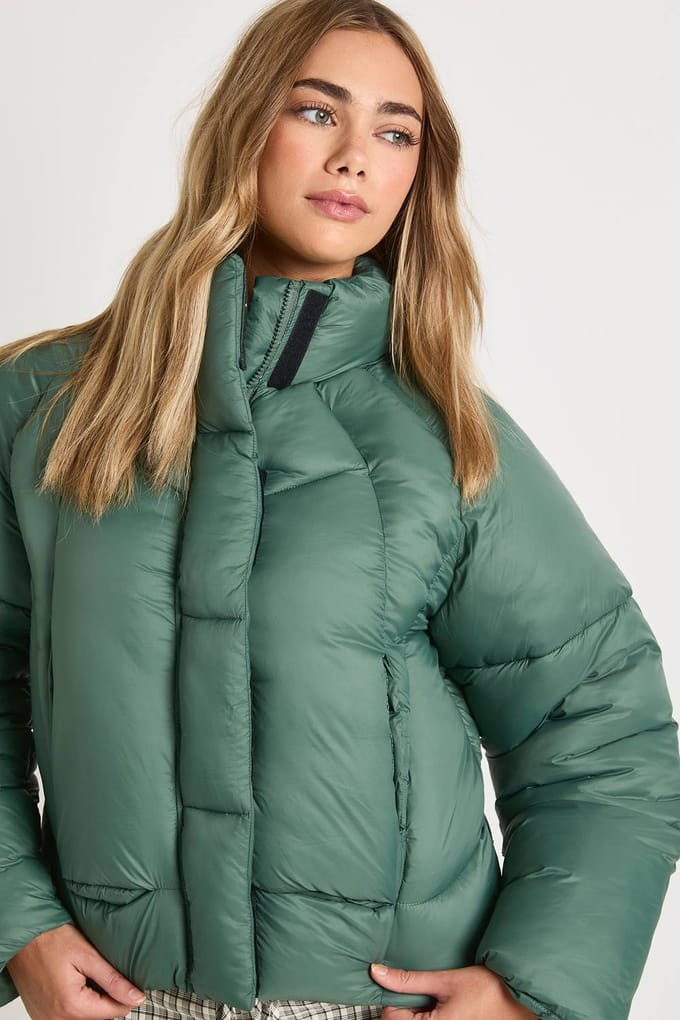 boohoo Dames Quilt Detail Puffer Jas | Green | Maat: 14
