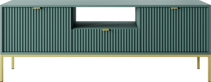 Selsey Vellore - RTV kast 154 cm - groen met geribbelde fronten, gouden handgrepen en frame
