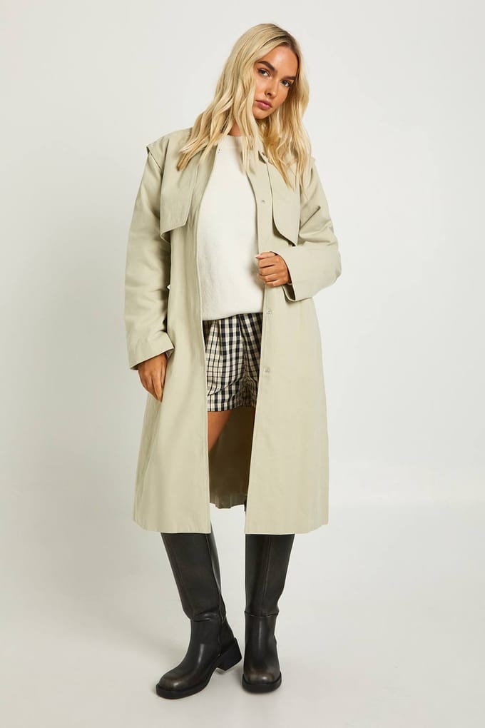 boohoo Dames Oversized trenchcoat met getailleerde taille | Stone | Maat: 8