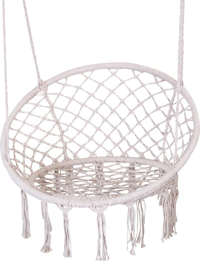 Master Grill Party - Hangstoel - Witte hangende tuinstoel met hangmat - 110 kg max - 80cm - Wit