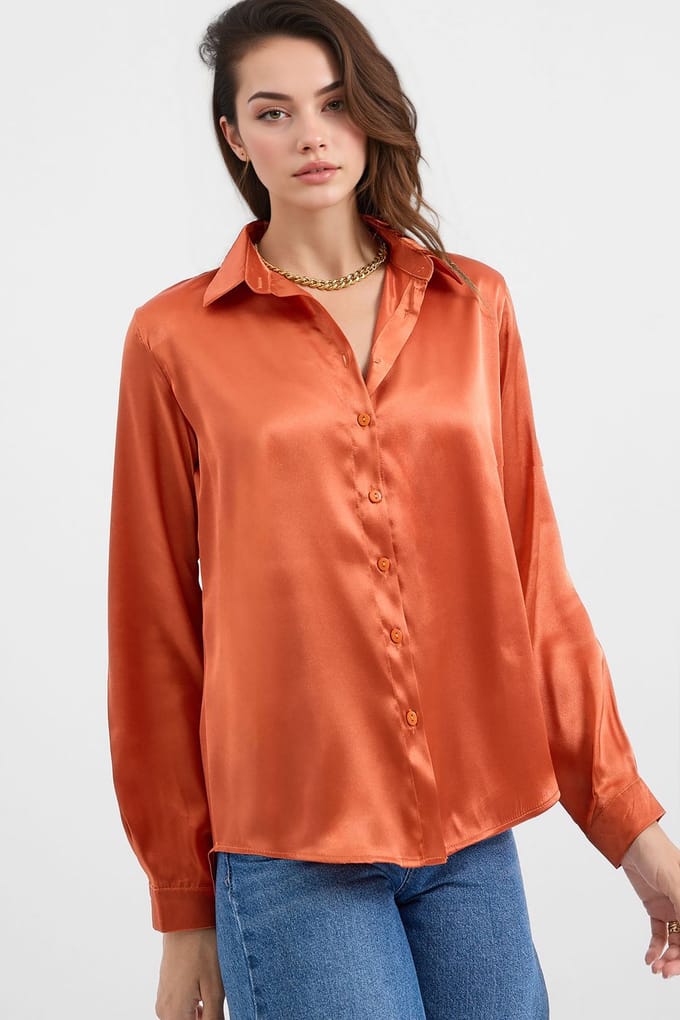 Satin Lange Mouw Knopen Shirt
