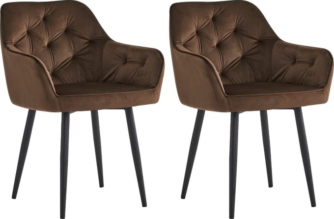 Colenis® - Iris Eetkamerstoel - Bruin - Set Van 2 - Fluweel - Velvet - Design - Met armleuning-