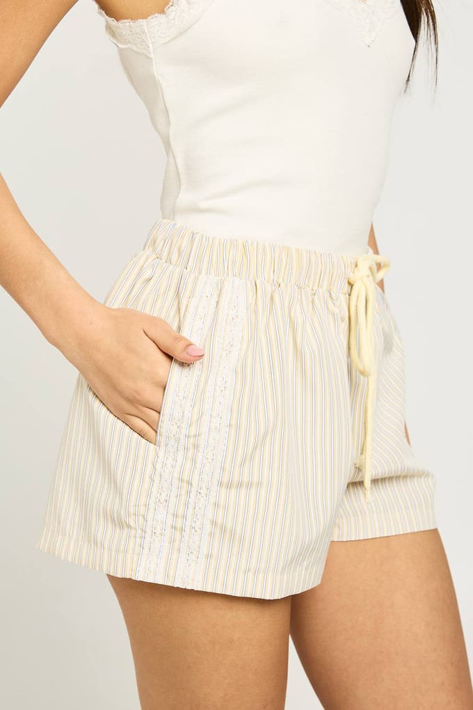 boohoo Dames Kanten Zoom Gestreepte Short | Citroen | Maat: 36