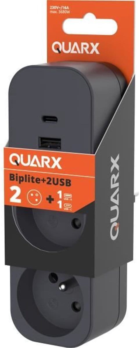Biplite - QUARX - 2P 16A - Met USB-A en USB-C, NF-compatibel