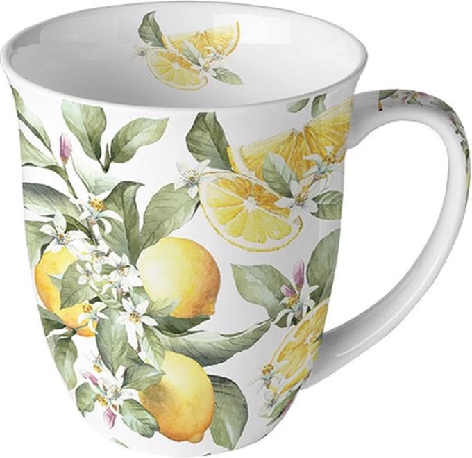 Ambiente - beker - serie limoni - zomer - geel - wit - groen - porselein