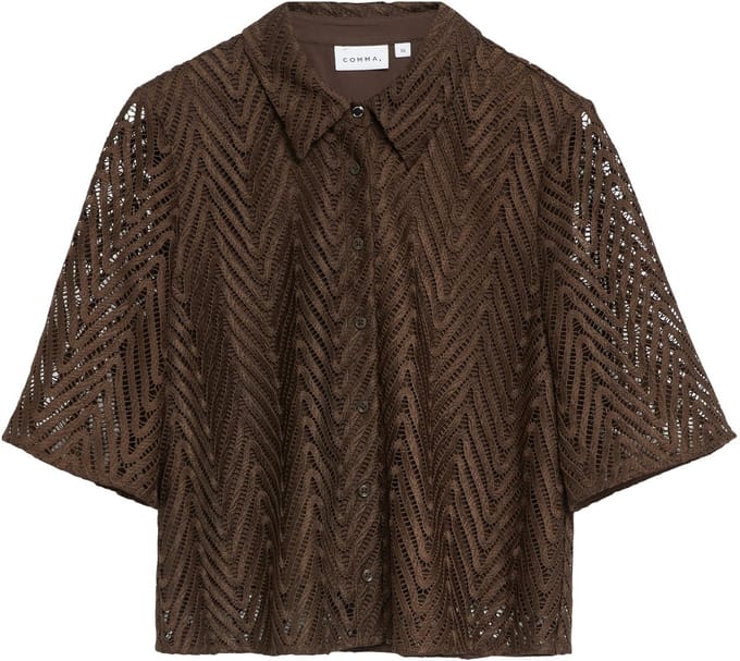 Kantblouse met overhemdkraag en driekwartmouwen dames COMMA