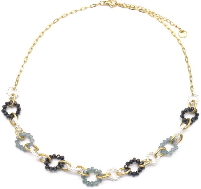 Ketting met Glaskralen - RVS - Lengte 39-44 cm - Grijs