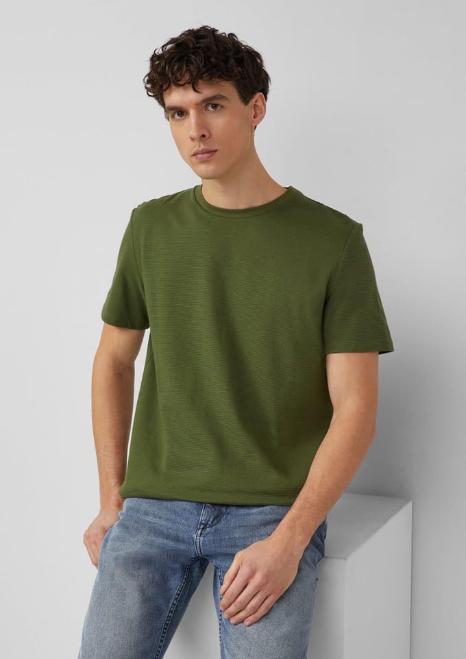 s.Oliver - male - Gestructureerd T-shirt van katoenmix