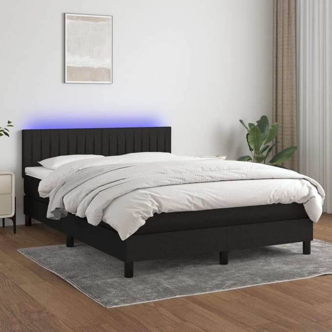 vidaXL - Boxspring - met - matras - en - LED - stof - zwart - 140x200 - cm