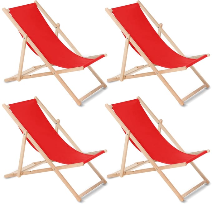 GreenBlue - Set van 4 ligstoelen - beuken classic strandstoel - Rood