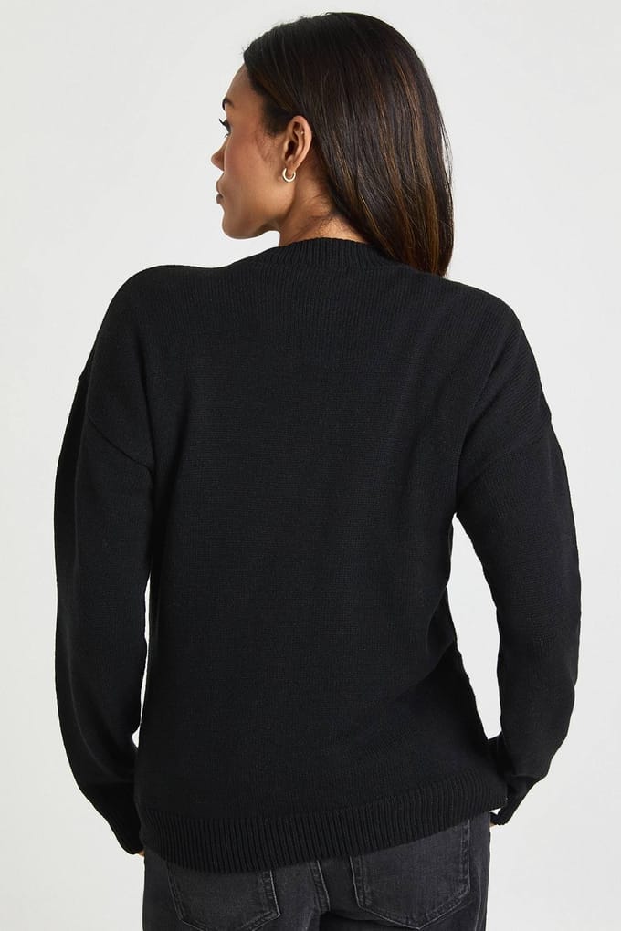 boohoo Dames Zwangerschaps Trui met Gouden Knopen | Black | Maat: Medium
