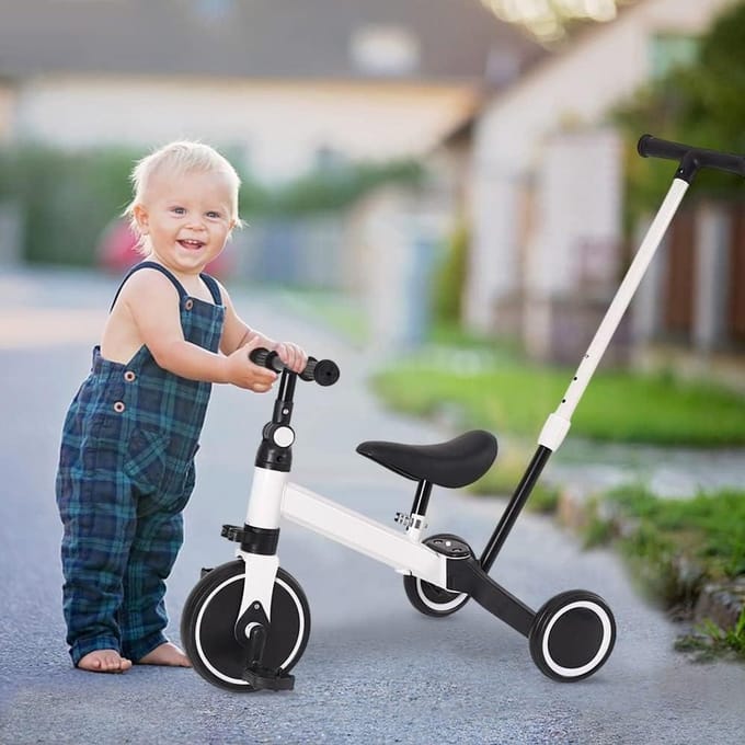 Kinder driewieler - Loopfiets peuter - Buiten spelen - Multifunctioneel ontwerp - 60 x 42 x 49 cm - Wit