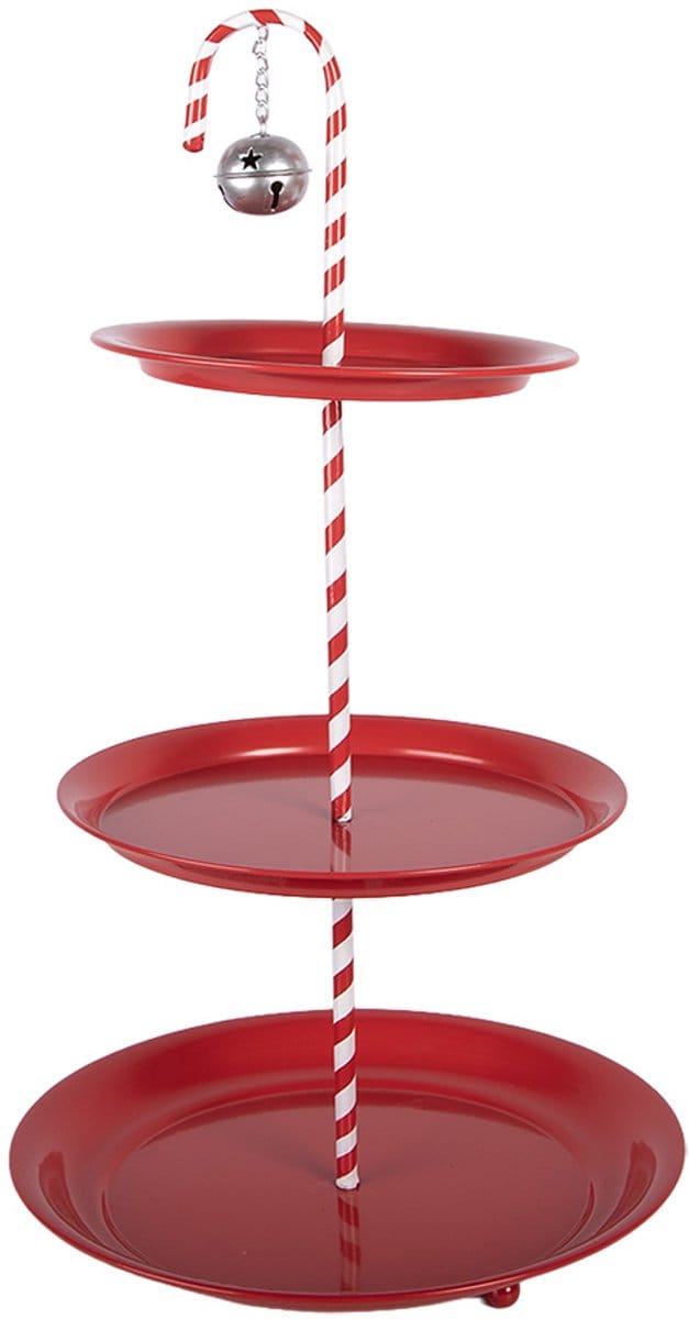 Clayre & Eef Etagère 3 laags Ø 35x64 cm Rood Metaal