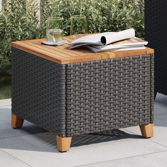 vidaXL - Tuintafel - 45x45x37 - cm - poly - rattan - en - acaciahout - zwart