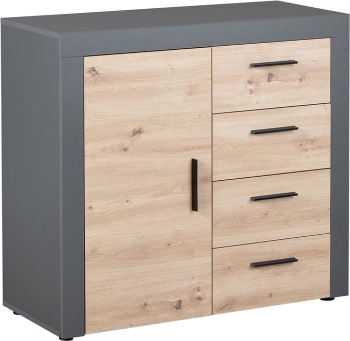 Commode Corva 94cm 1 deur & 4 lades - eiken decor
