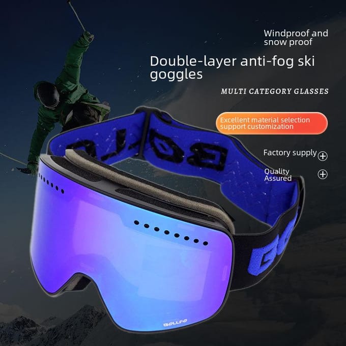 Skibril Dubbellaags Anti-condens Groot Cilindrisch Ski-uitrusting Bril Kaart blue