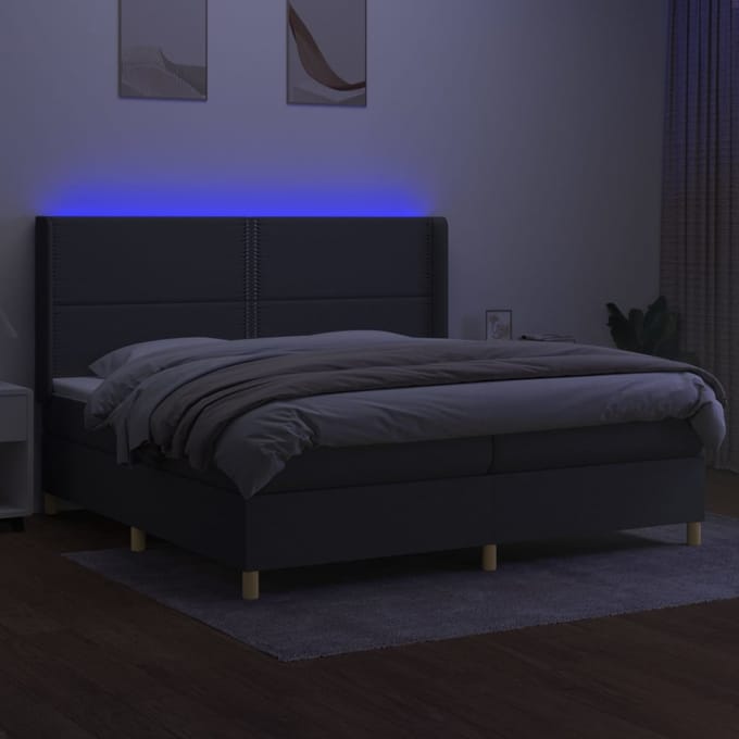 vidaXL - Boxspring - met - matras - en - LED - stof - donkergrijs - 200x200 - cm