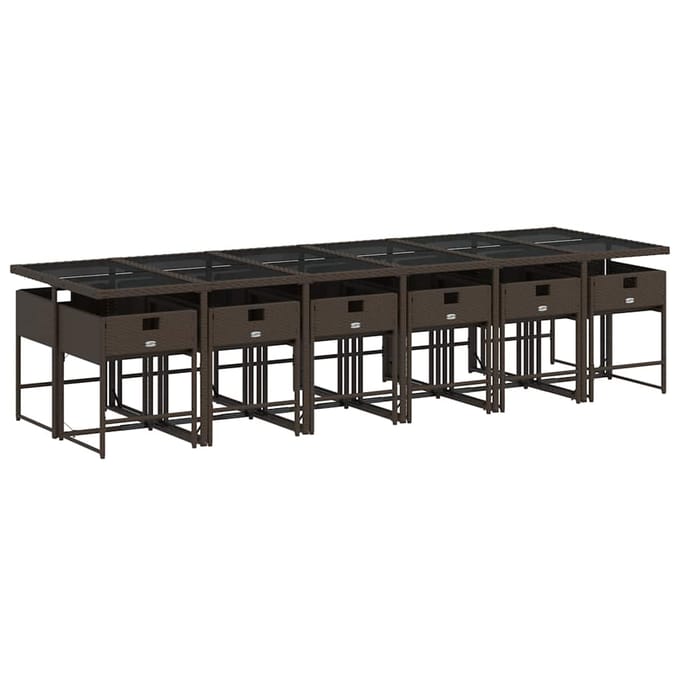 vidaXL - 13-delige - Tuinset - met - kussens - poly - rattan - bruin