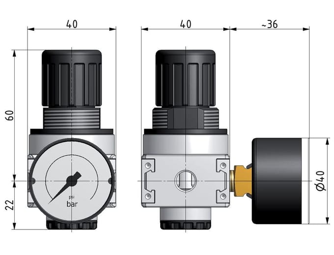 Drukregelaar G1/8'' 1450l/min 0,1-3,0bar/1-44psi 40 mm Manometer Multifix 0