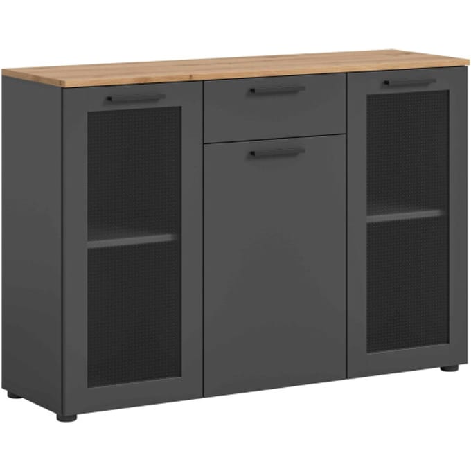 Niklas ladekast basaltgrijs NB Artisan eiken NB glas - 38x120x84cm