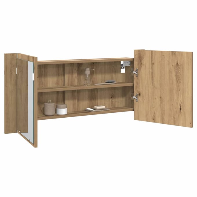 vidaXL - LED - Spiegelkast - Artisan - Eiken - 100 - x - 12 - x - 45 - cm - Bewerkt - hout