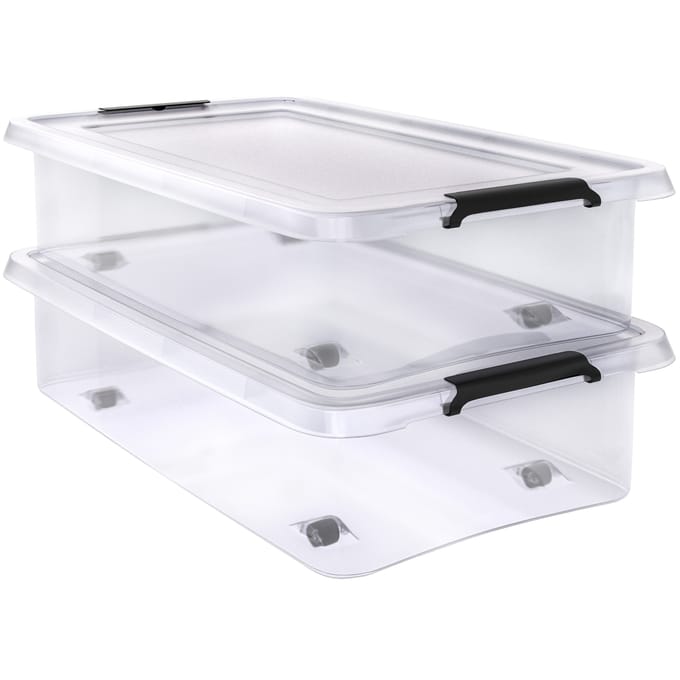 Deuba® Opbergbox - 2x30L Stapelbaar Wielen 58x39x16,5cm - Transparant