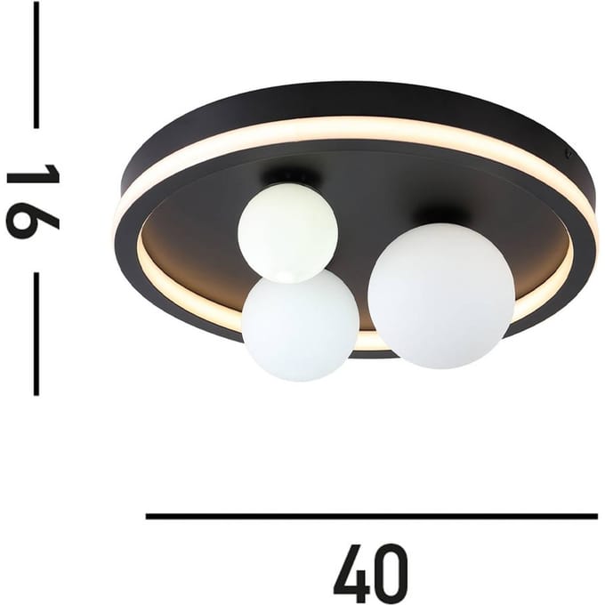 Searchlight Trident LED plafondlamp, zwart, Ø 40 cm, staal/opaalglas