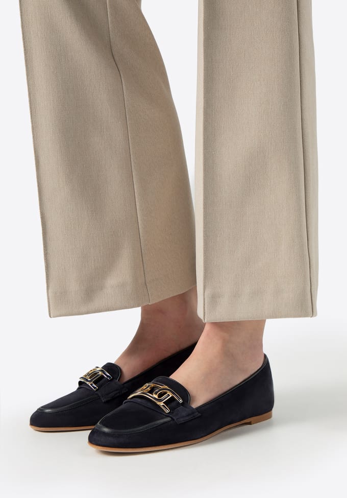 Wittchen Dames Leren Platte Loafers Marineblauw Natuurlijk Leer