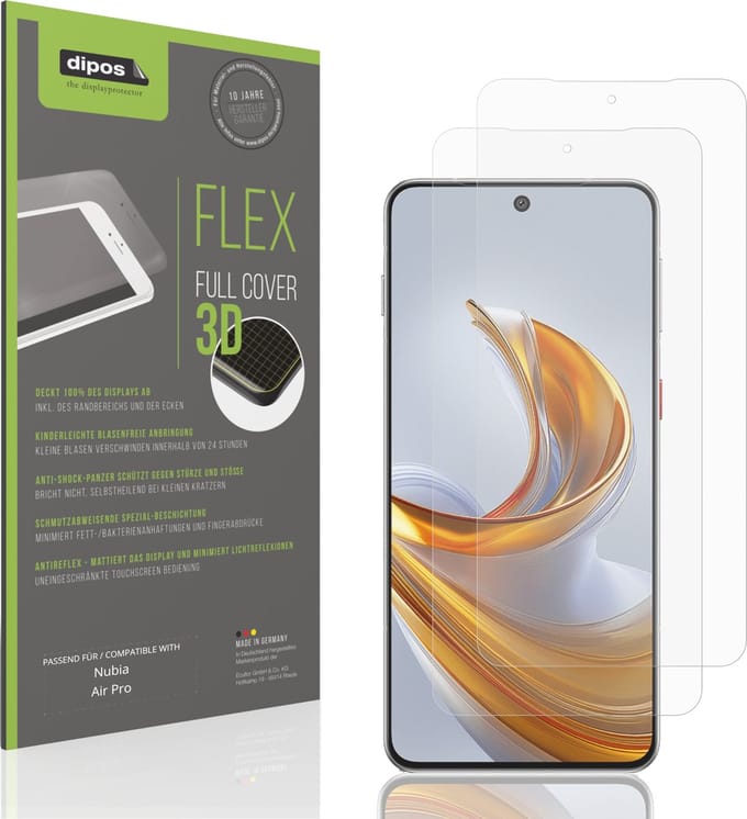 dipos FLEX – 2x Matte Screenprotector geschikt voor Nubia Air Pro | Volledige Schermbescherming | Case-Friendly