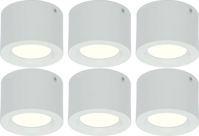 LED Downlight 6 Pack - Opbouw Rond Hoog 5W - Natuurlijk Wit 4200K - Mat Wit Aluminium - Ø105mm