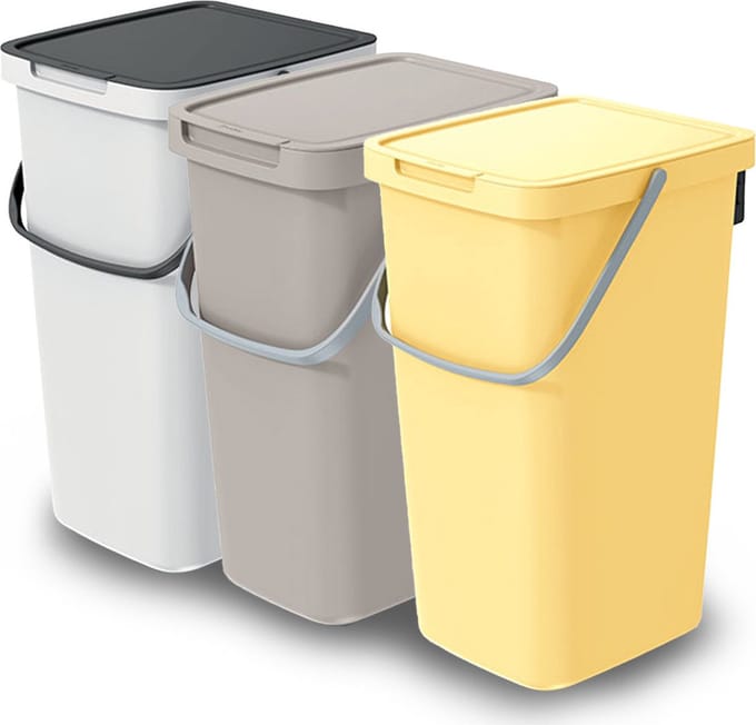 Keden GFT/rest afvalbakken set - 3x - 25L - beige/geel/wit - 26 x 29 x 48 cm - afval scheiden