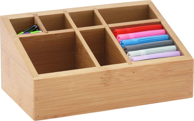 Eleganza Pennenbak bureau organizer - bamboe hout - 17 x 10 x 8 cm - 7-vaks