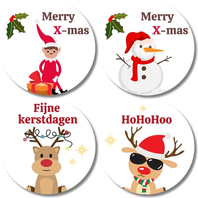 Kerst Cadeaustickers - 20 Stuks - 4 Varianten - Hoogwaardige Kwaliteit Kerststickers