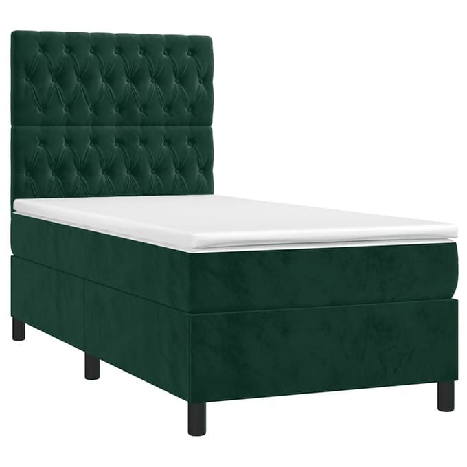 vidaXL - Boxspring - met - matras - en - LED - fluweel - donkergroen - 90x200 - cm